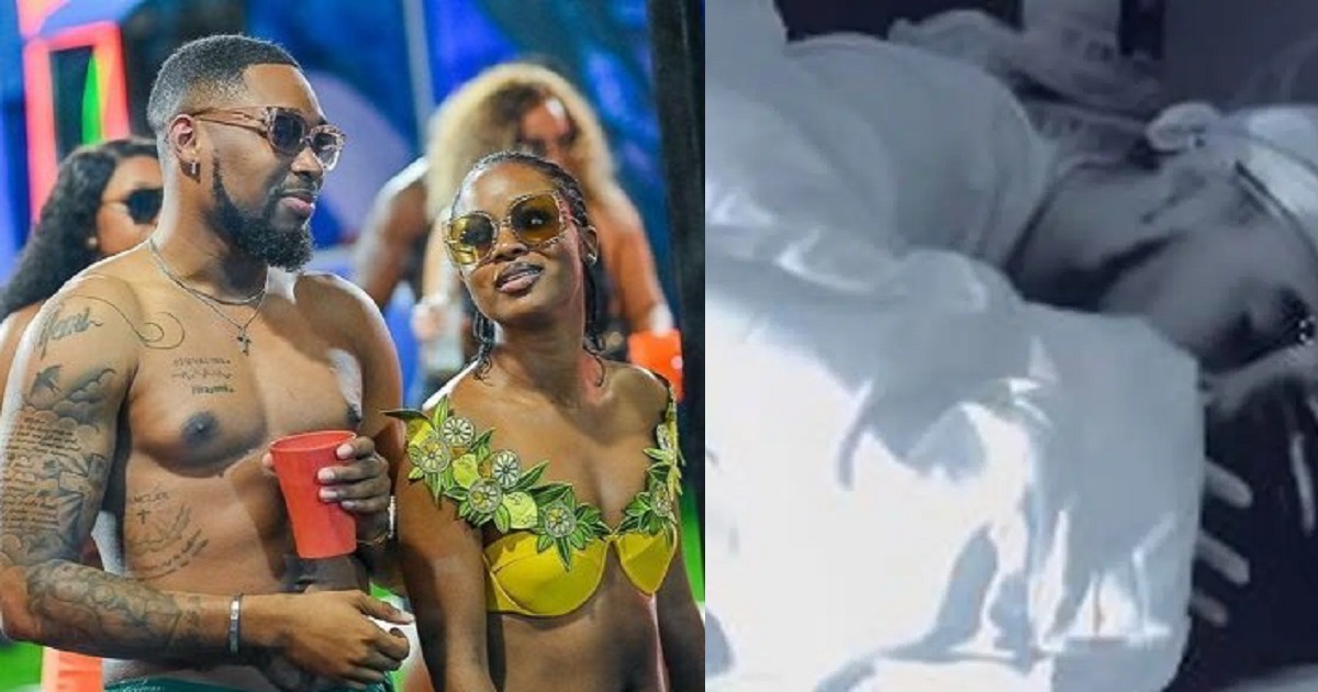 #BBNaija: Sheggz and Bella passionately lock lips under the duvet (Video)