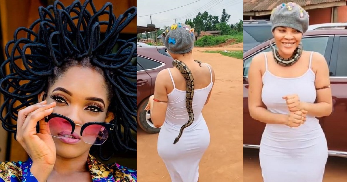 “I can’t wait to adopt one” – Model, Chika Lann says as she shares video of herself dancing with a snake on her shoulder (Watch)