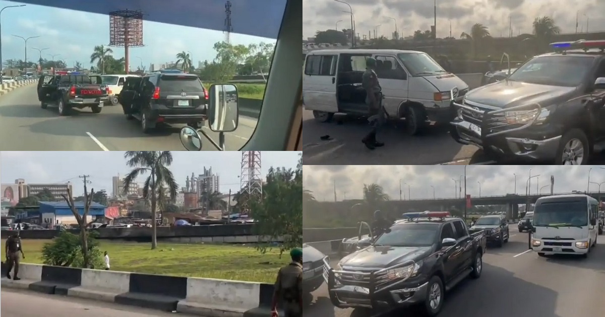 Driver flees after Lagos governor, Babajide Sanwo-Olu’s convoy stops him for driving against traffic (video)