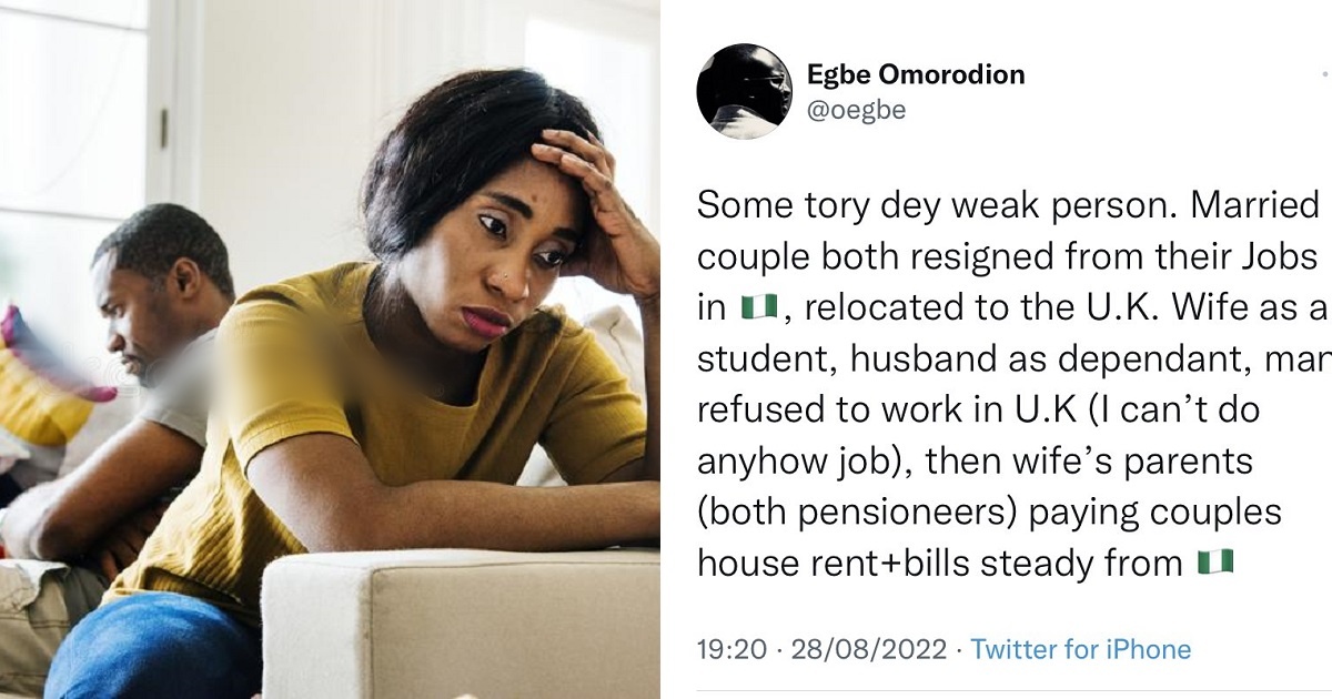 Nigerian man refuses to get a job to assist his student wife after they relocated to the UK