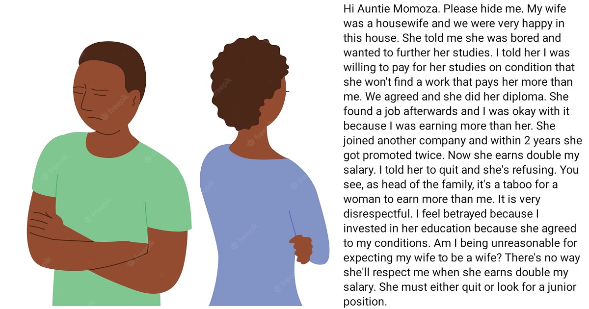 “It’s a taboo for my wife to earn more than me” – Man asks wife to quit her job