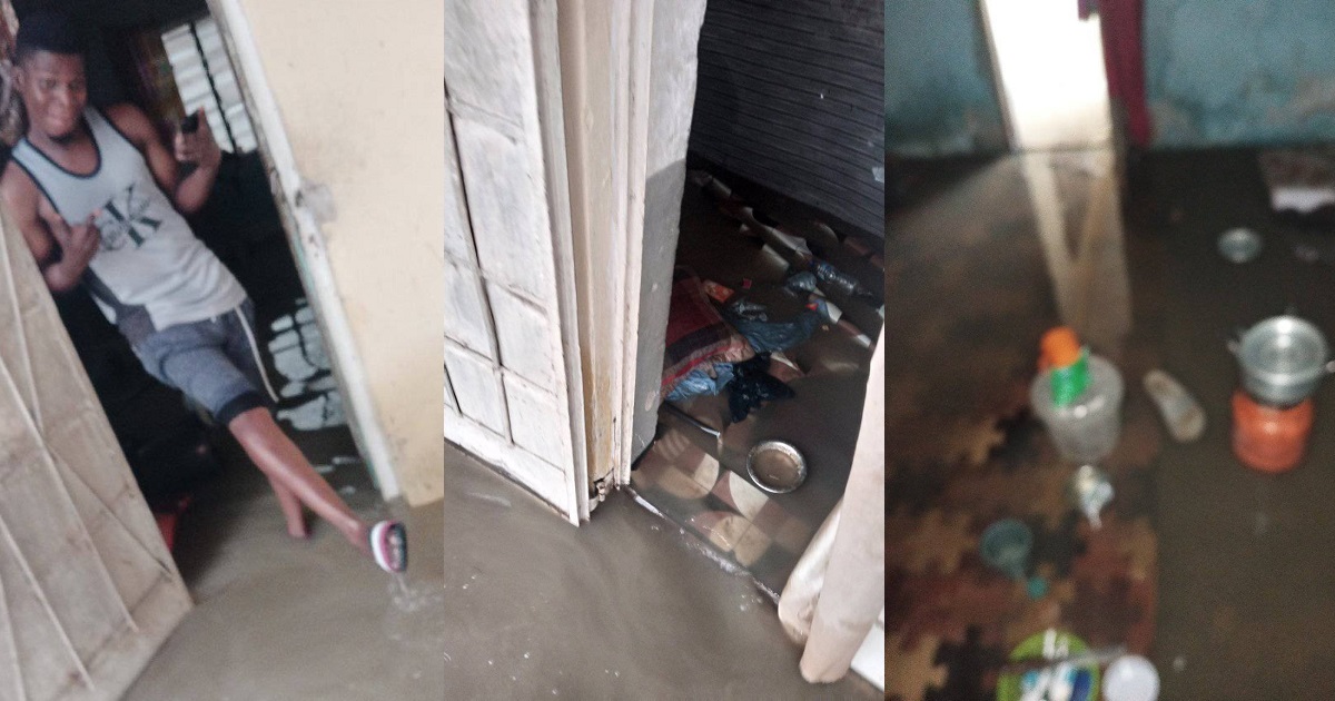 “We are suffering” – Kano corps member laments after heavy rainfall leaves his room flooded (Photos)