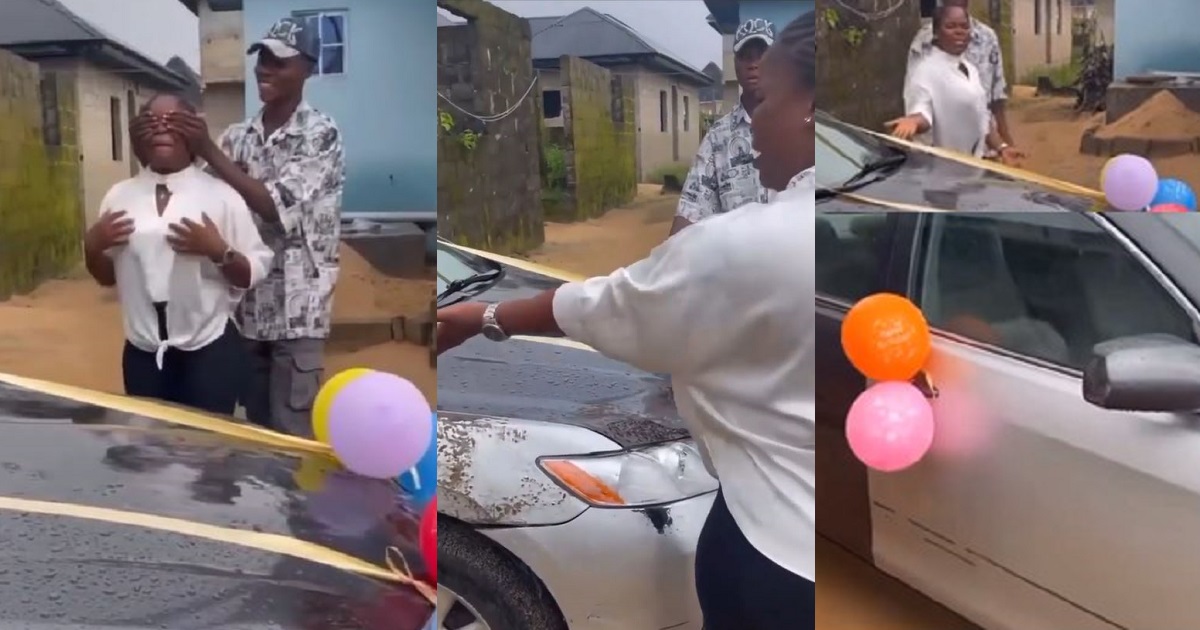 Lady expresses disappointment over second-hand car her man bought as her birthday gift (Video)