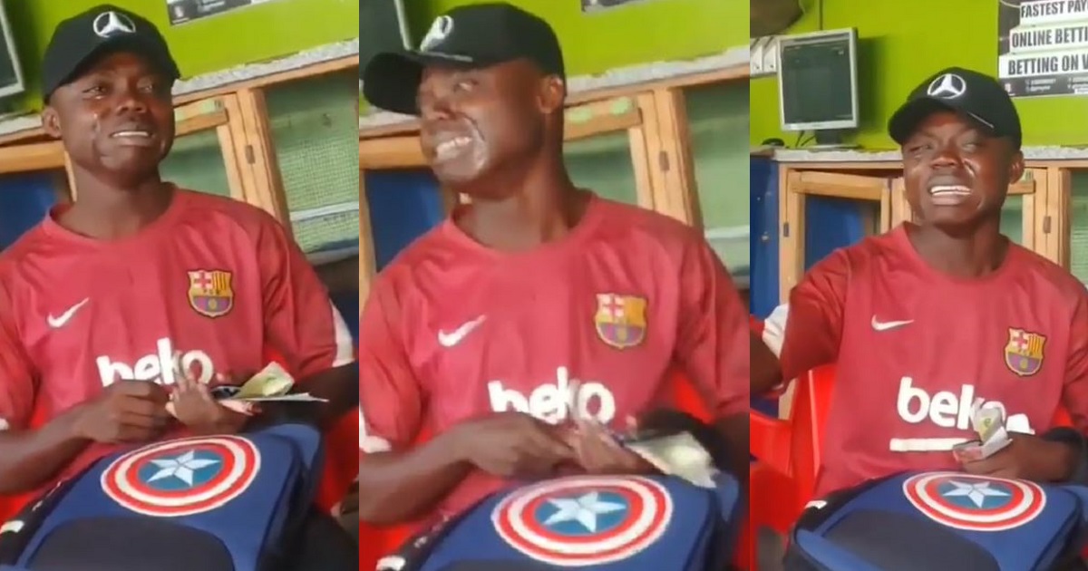 Man cries bitterly, refuses to leave betting center after losing his boss’ money to a bet (Video)