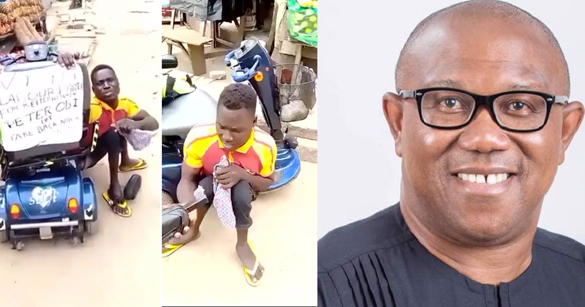Nigerian Man from Adamawa state claims he was attacked by thugs in Lagos for campaigning for Peter Obi on his automatic Wheelchair (video)