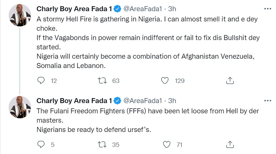 “If the vagabonds in power remain indifferent, Nigeria will certainly become a combination of Afghanistan Venezuela, Somalia and Lebanon” – Charly Boy