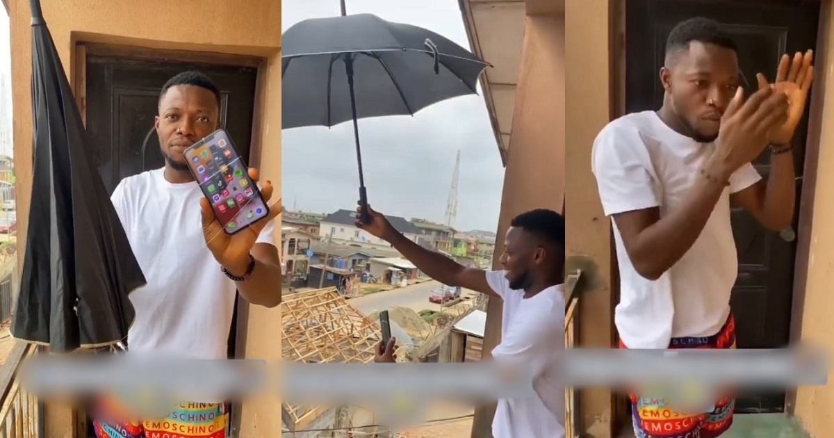 “I was pushed to do this” – Man shares fate of his expensive phone after participating in “parachute challenge” (VIDEO)