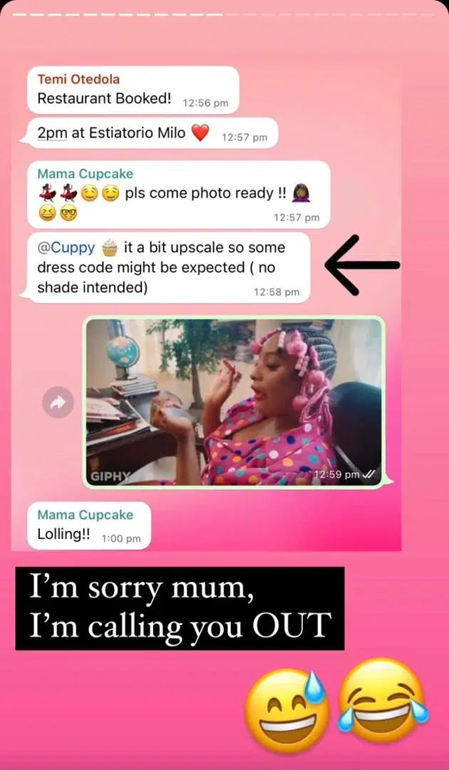 DJ Cuppy calls out mother for shading her fashion sense