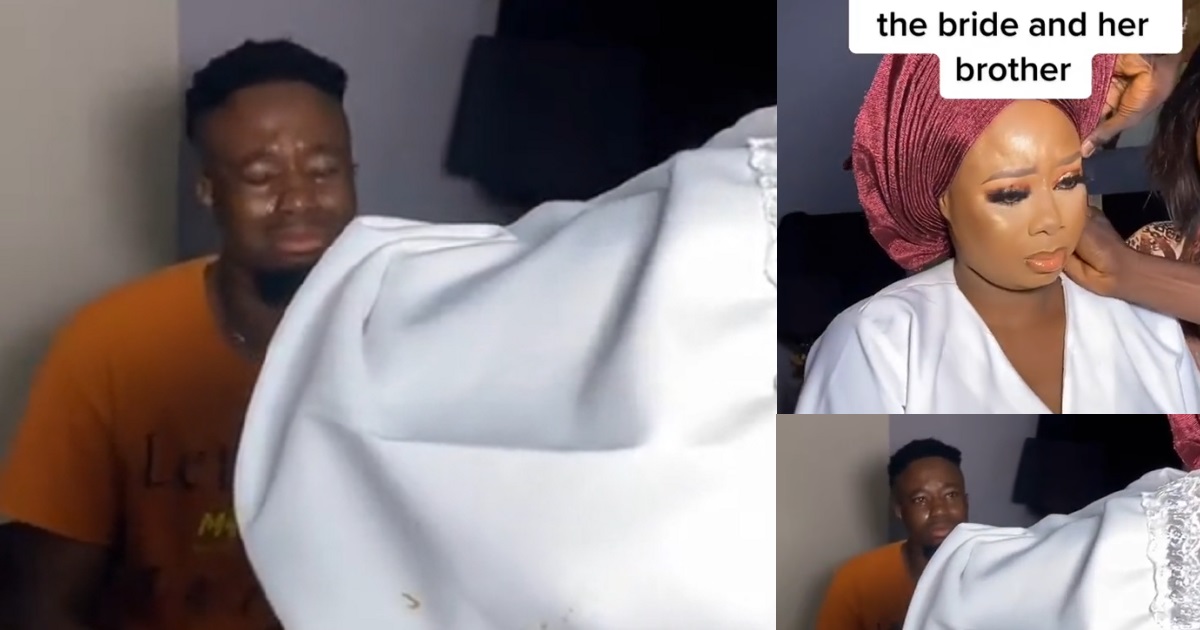 Sibling Love – Reactions as Bride and her brother are seen crying on her wedding day (video)