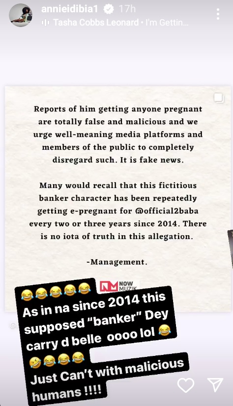 Na since 2014 this supposed banker dey carry belle – Annie Idibia reacts to rumour of Tuface impregnating another woman