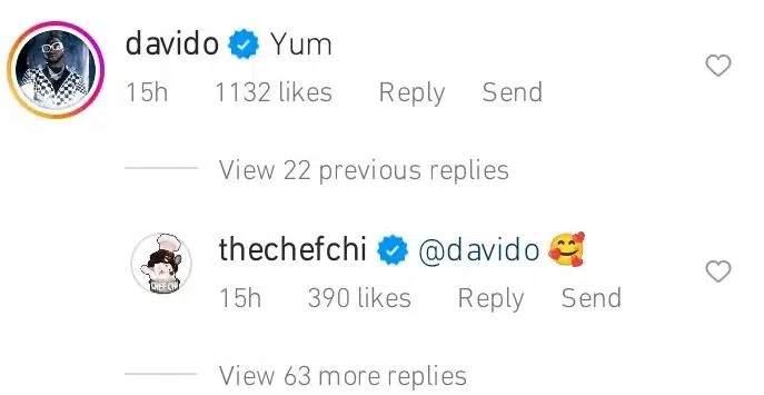 Chioma reacts to Davido’s flattering comment on her post (Screenshot)
