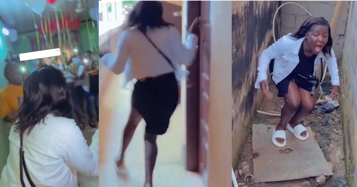 Moment a lady took to her heels faster than Usain Bolt after she walked into her own surprise birthday Party (VIDEO)