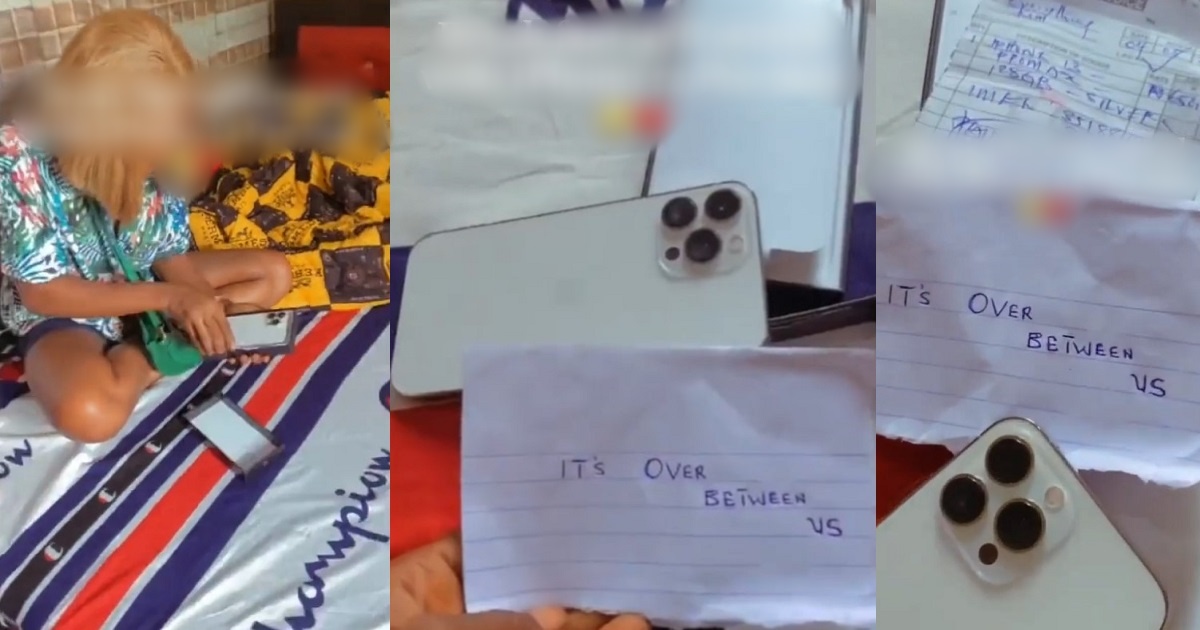 Viral Video: Nigerian Lady claims her man broke up with her by gifting her an iPhone 13 (WATCH)