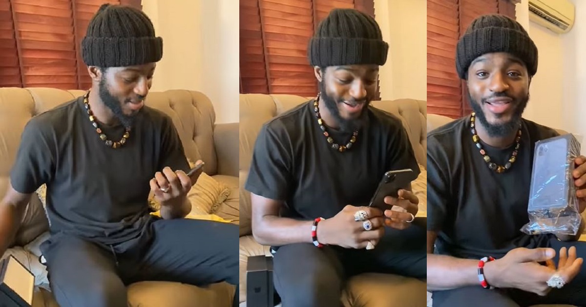 #BBNaija: “This has never happened to me before” – Khalid overwhelmed as anonymous fan surprises him with brand new phone (video)