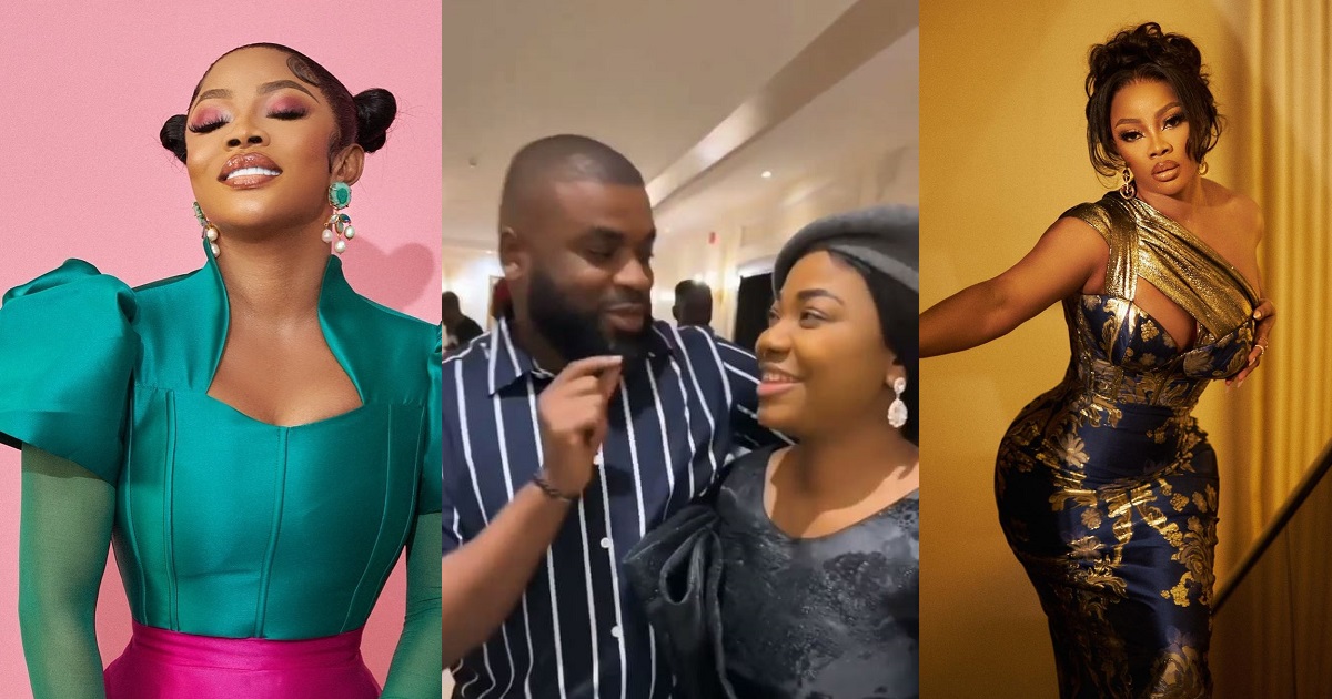 “Jesus will do mine” – Toke Makinwa says as she meets Mercy Chinwo and husband (Video)