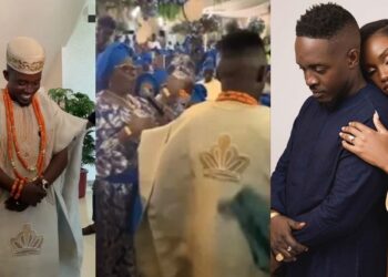 Moment woman charged newly-married rapper, MI Abaga to say ‘Amen’ while praying against side chic temptation (Video)