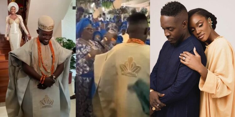 Moment woman charged newly-married rapper, MI Abaga to say ‘Amen’ while praying against side chic temptation (Video)