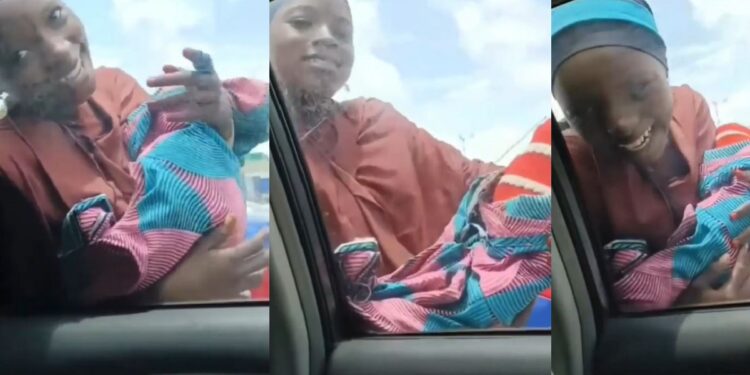 Girl is exposed for using a ‘fake baby’ to beg in Lagos Traffic. (video)