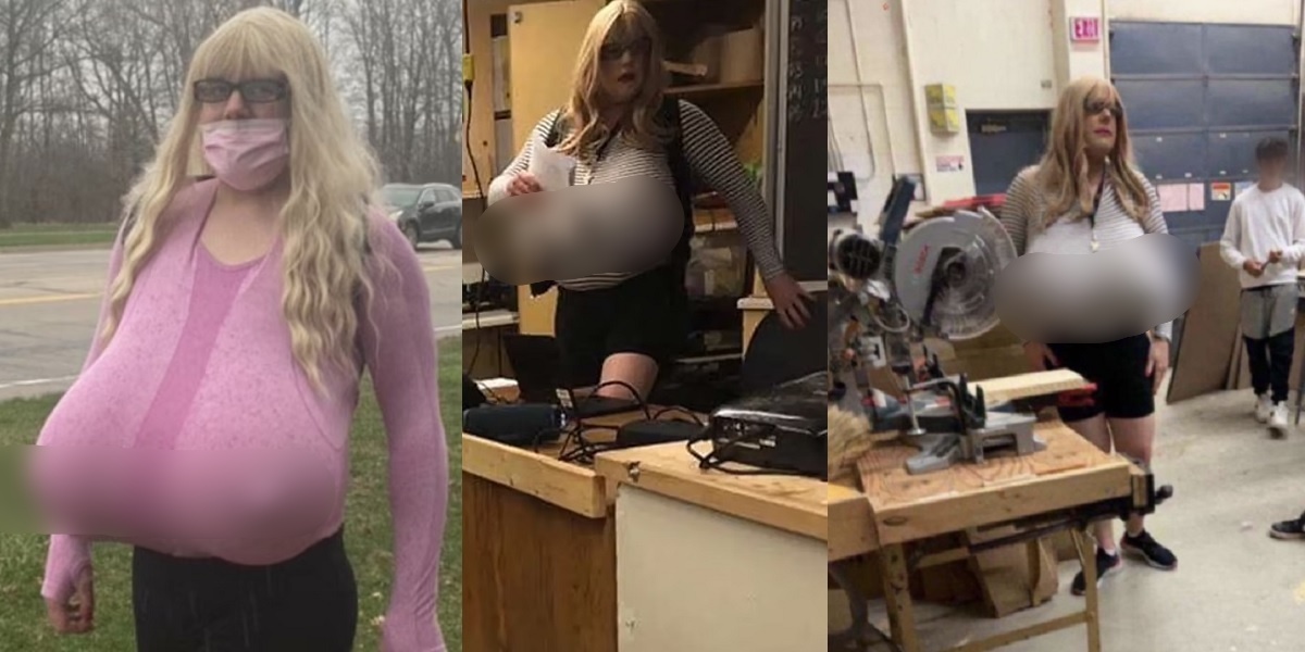Trans teacher trends after parents protest that her huge prosthetic breasts are a distraction and making students skip her classes (Photos)