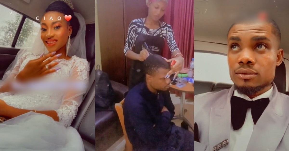 Bride melts hearts after she was spotted giving her groom a fresh haircut on their wedding day (Video)