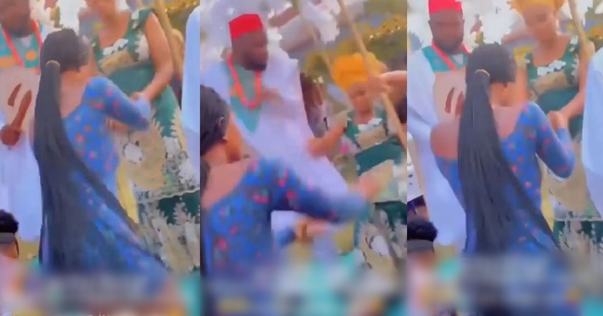 Scary moment lady caused heavily pregnant bride to fall at her wedding (Video)