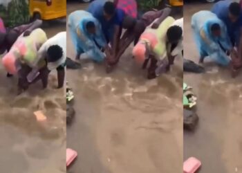 Moment residents attempted to rescue man swept away by flood in Abule-Egba, Lagos (Video)