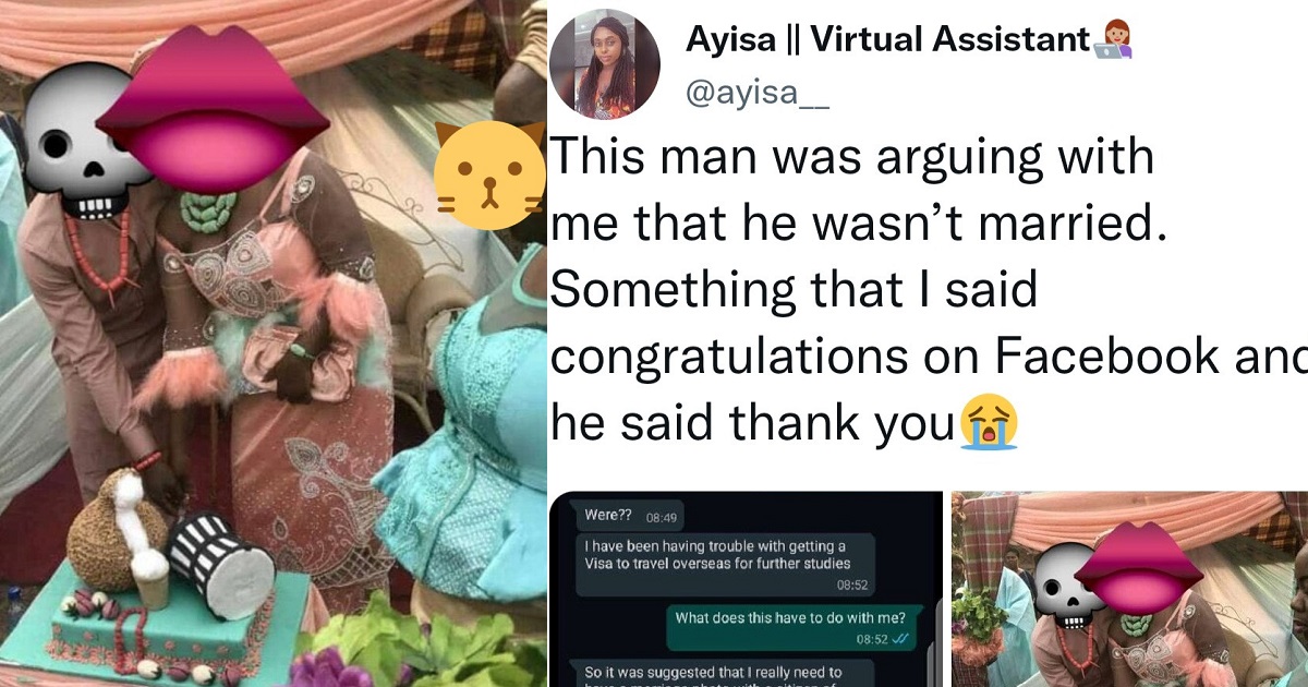 Woman reveals excuse married man gave to explain how his wedding photos came about after he tried denying his marital status