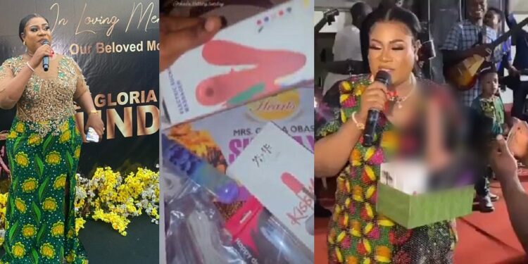 Actress, Nkechi Blessing shares adult toys as souvenir at her mum’s one year remembrance ceremony (Video)