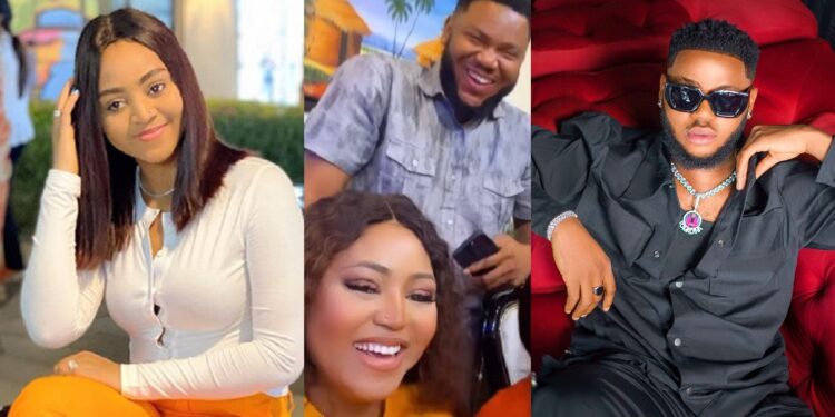 Regina Daniels shares fun moments as she links up with former lover Somadina Adinma on movie set