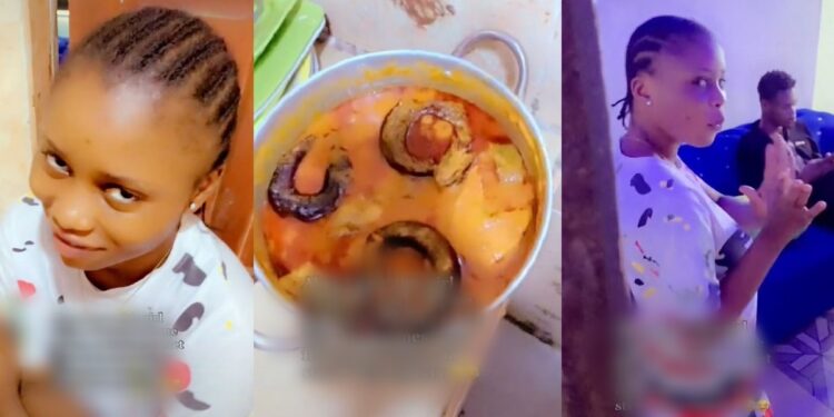 Nigerian man shows off pot of soup his girlfriend cooked with N2,500 (Video)