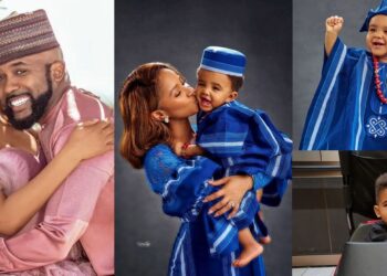 Banky W and Adesua finally unveil their son’s face (Photos)