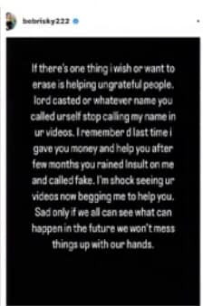 “Stop lying, ask for help and stop emotional blackmail” – Bobrisky slams ailing fan, Lord Casted over HIV claims 6 634d0de4a7e09