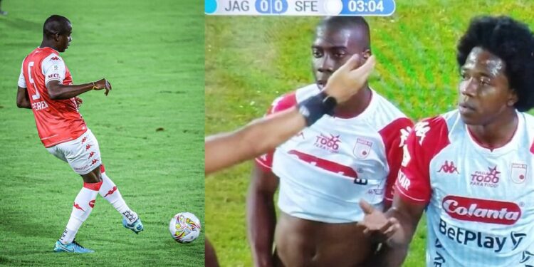Colombian footballer flashes his pen*s during match in an attempt to distract opposition from scoring a free-kick (Photo)