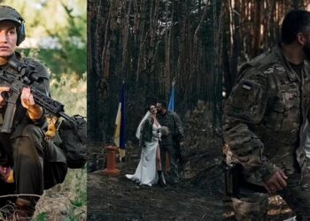Ukrainian sniper gets married on the frontline to soldier husband while wielding machine gun (Photos)