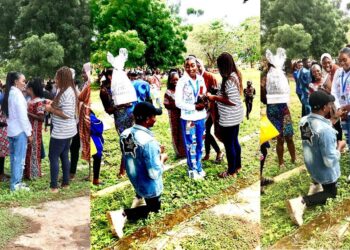 Adorable moment man proposes to his girlfriend during her final year sign-out celebration at Federal Polytechnic Idah, Kogi (Photos)