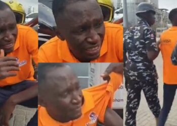 #EndSARS memorial: Moment police arrest weeping dispatch rider who survived Lekki tollgate shooting (Video)