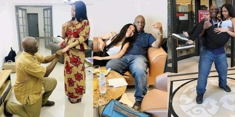 Elderly man goes on his knee to propose to young lover (Photos)