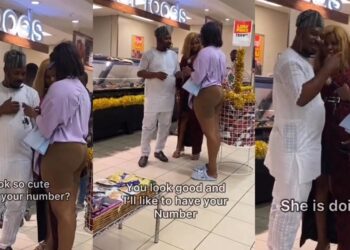 Hilarious video of how man reacted when a curvy lady came to toast him while he was with his partner (WATCH)