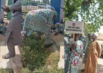 Retiree collapses as pensioners protest non-payment of benefits in Kano (photos)