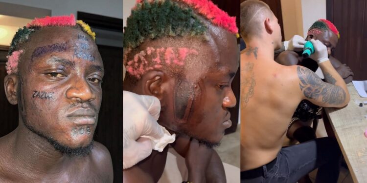 Singer, Portable stirs reactions on his face as he gets coffin tattoo and others on his face (VIDEO)