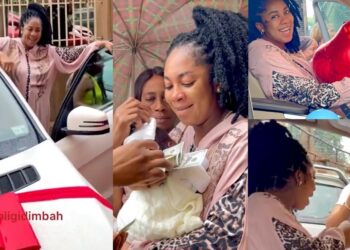 Actress Amarachi Igidimbah receives brand new car as push gift from husband (Photos/Video)