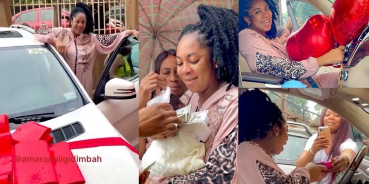 Actress Amarachi Igidimbah receives brand new car as push gift from husband (Photos/Video)