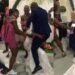 Moment couple suffered embarrassing fall while dancing at their wedding reception (Video)