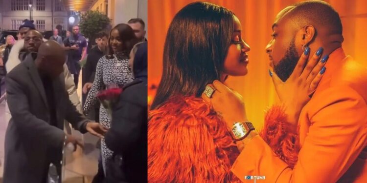 Davido spotted rejecting bouquet of flowers from a lady in London