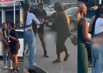 Drama as lady confronts boyfriend’s side chic, seizes her phone (Video)