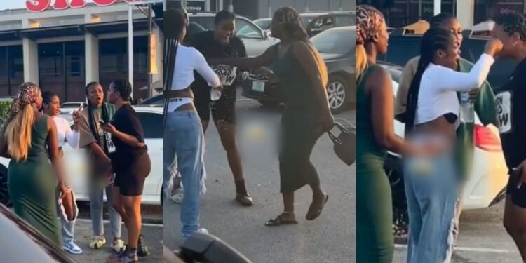 Drama as lady confronts boyfriend’s side chic, seizes her phone (Video)