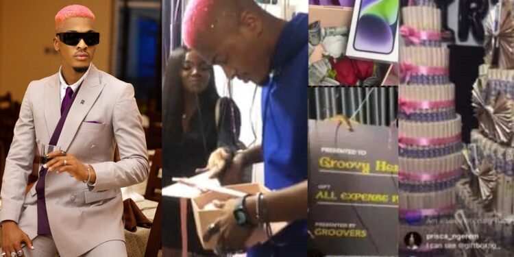 BBNaija star, Groovy receives iPhone 14, money cakes, all-expenses-paid trip, others from fans for his 27th birthday (Video)