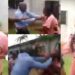 “I ran away from home because of domestic violence” – Lady weeps as husband storms her place of work to harass her, demand for their son (video)