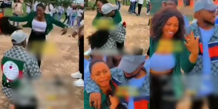Nigerian lady goes wild in excitement, yanks off wig as boyfriend proposes to her (Video)
