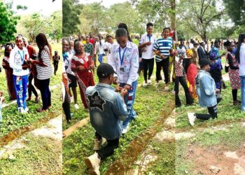 Man surprises girlfriend with marriage proposal during her final year sign-out celebration at Federal Polytechnic Idah, Kogi